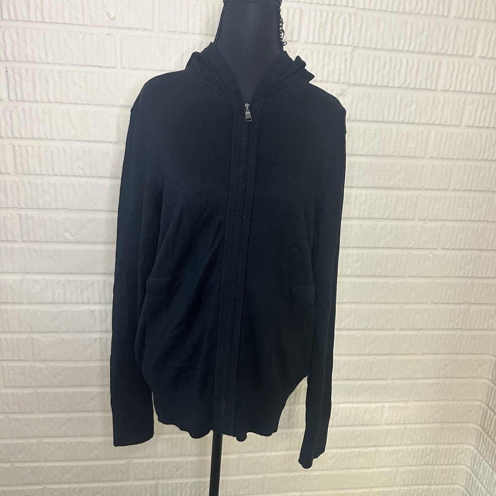 Banana Republic Full Zip Black Hooded Jacket Luxury Silk Knit Blend Sz M Casual